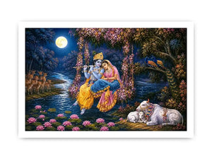 radha krishna moonlight vrindavan devotional art