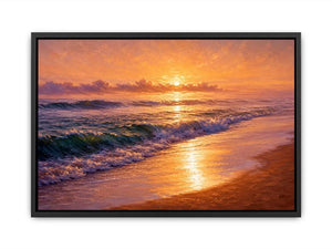 golden sunset ocean waves coastal beach wall art