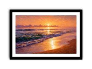 golden sunset ocean waves coastal beach wall art