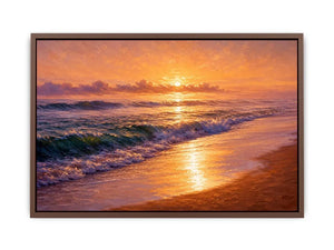 golden sunset ocean waves coastal beach wall art