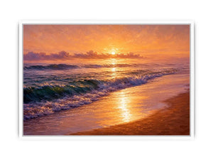 golden sunset ocean waves coastal beach wall art