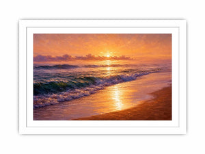 golden sunset ocean waves coastal beach wall art
