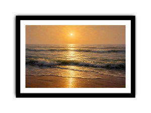 soft golden sunrise ocean serene coastal wall art