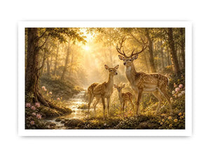 deer family forest canvas art
