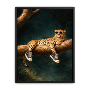 funny leopard sunglasses sneakers canvas art