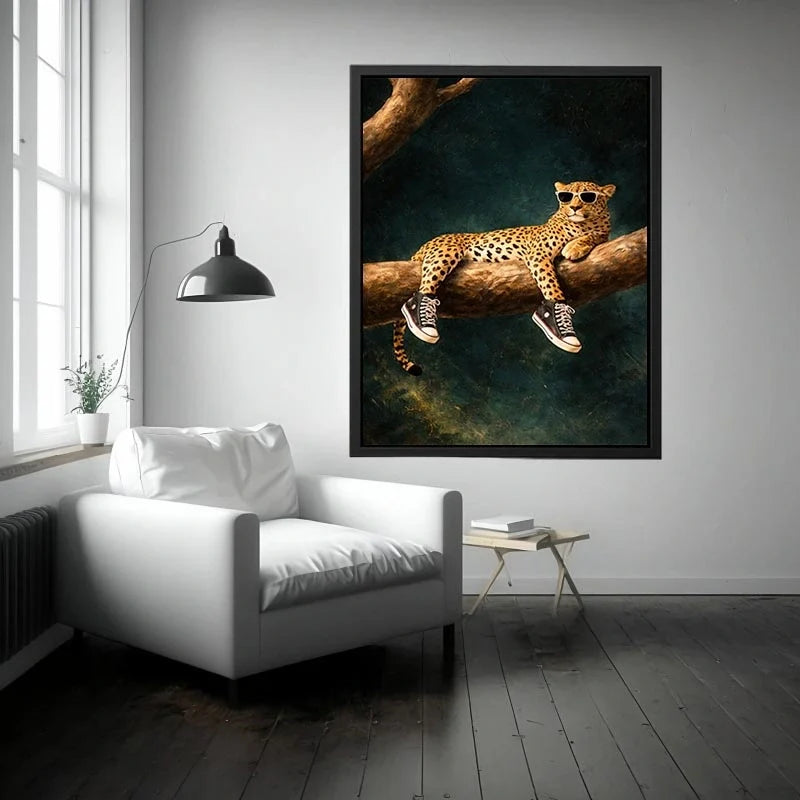 funny leopard sunglasses sneakers canvas art