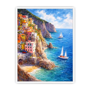 mediterranean cliffside village canvas art