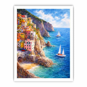 mediterranean cliffside village canvas art