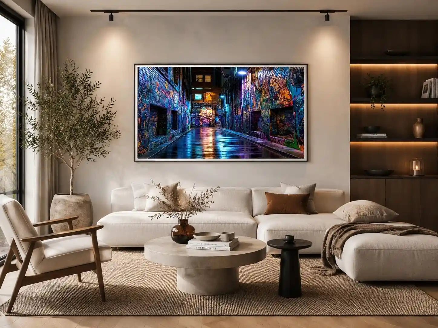 neon graffiti alley wall art