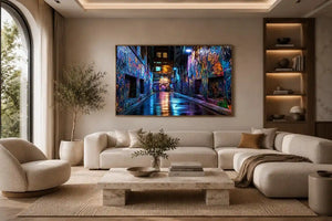 neon graffiti alley wall art