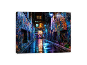 neon graffiti alley wall art