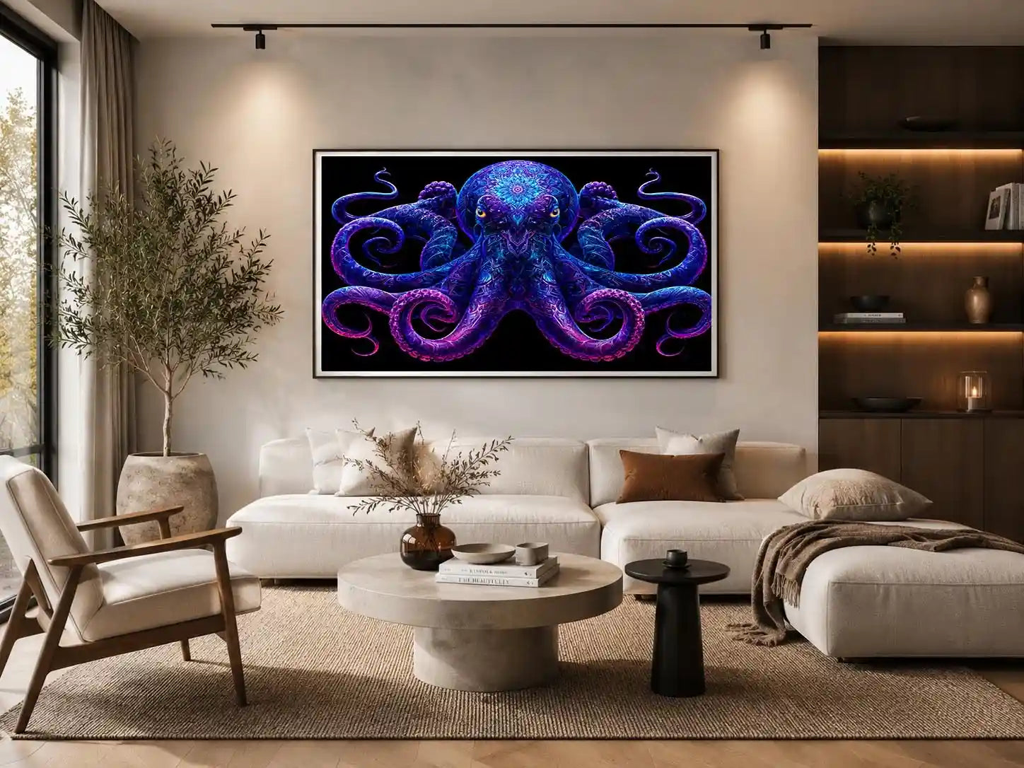 glowing octopus canvas art