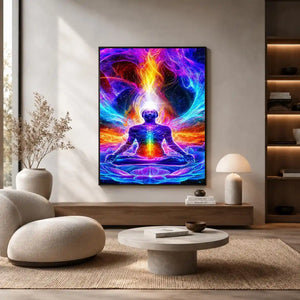 neon cosmic meditation chakra canvas art