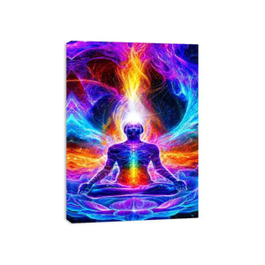 neon cosmic meditation chakra canvas art