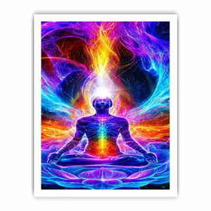 neon cosmic meditation chakra canvas art