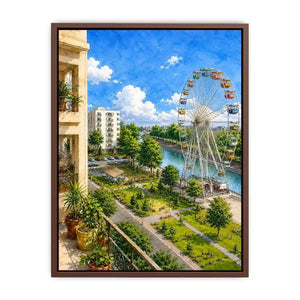 riverside city watercolor canvas