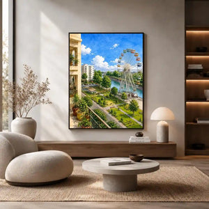 riverside city watercolor canvas