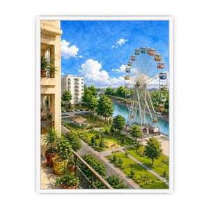 riverside city watercolor canvas