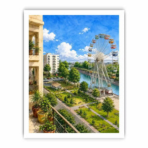 riverside city watercolor canvas