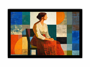 mid century geometric woman canvas