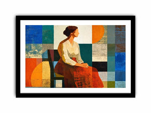 mid century geometric woman canvas
