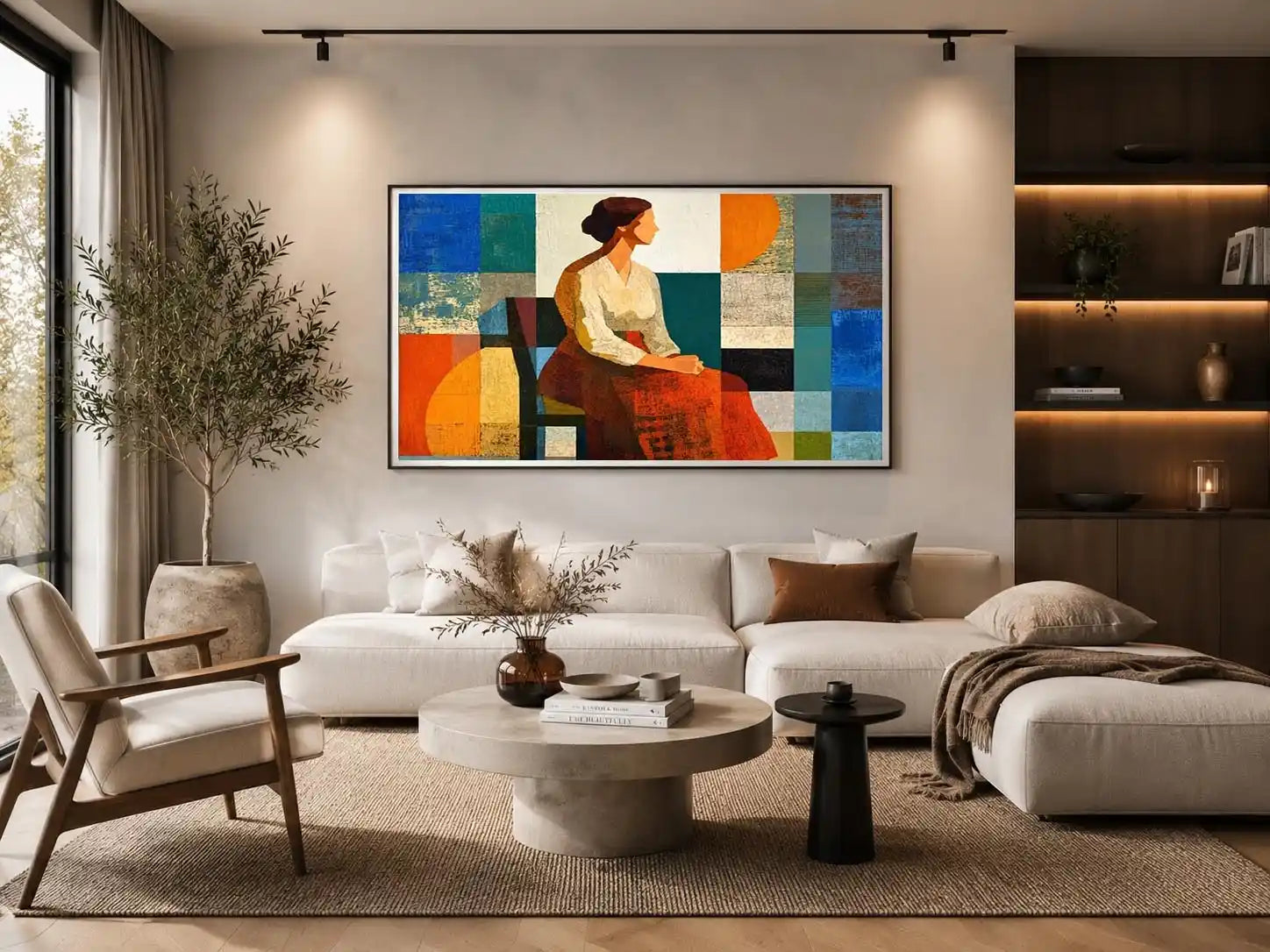 mid century geometric woman canvas