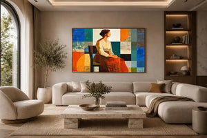 mid century geometric woman canvas