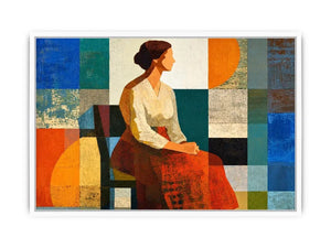 mid century geometric woman canvas