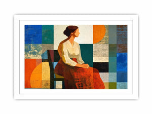 mid century geometric woman canvas