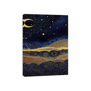 blue gold dot landscape canvas print