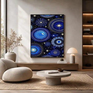 celestial blue gold canvas art bedroom