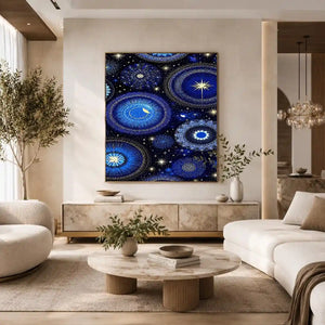 celestial blue gold canvas art bedroom