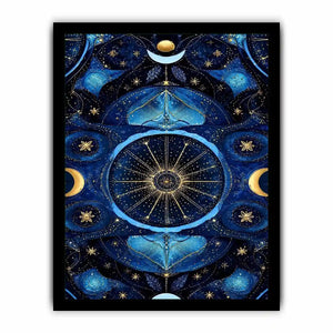 blue gold celestial mandala wall art