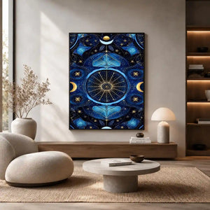 blue gold celestial mandala wall art