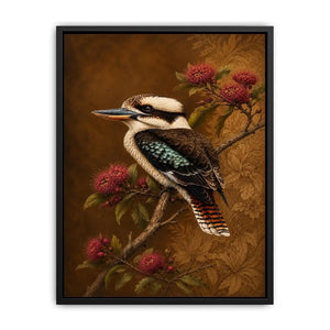kookaburra bird canvas print native flowers