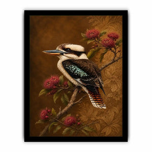 kookaburra bird canvas print native flowers