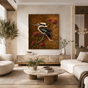 kookaburra bird canvas print native flowers