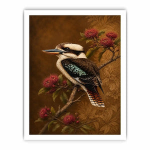 kookaburra bird canvas print native flowers