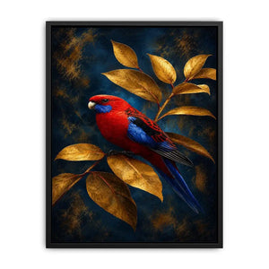 crimson bird golden leaves canvas print
