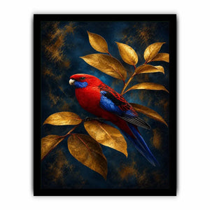 crimson bird golden leaves canvas print
