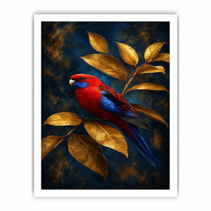 crimson bird golden leaves canvas print