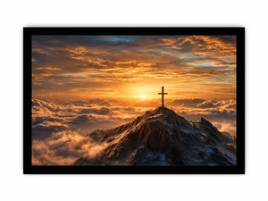 mountain cross sunrise canvas art