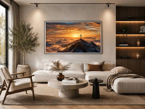 mountain cross sunrise canvas art