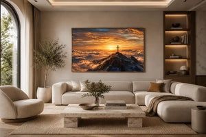 mountain cross sunrise canvas art