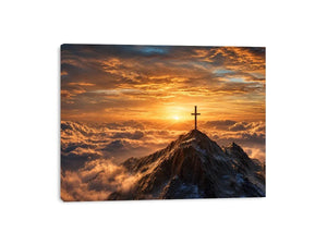 mountain cross sunrise canvas art