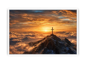 mountain cross sunrise canvas art