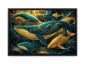 teal gold whale canvas coastal room