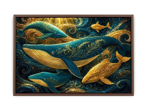 teal gold whale canvas coastal room