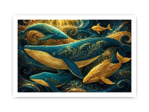 teal gold whale canvas coastal room