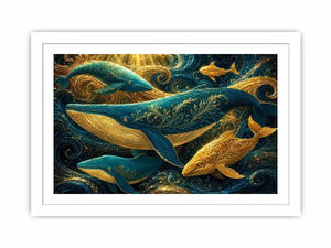 teal gold whale canvas coastal room